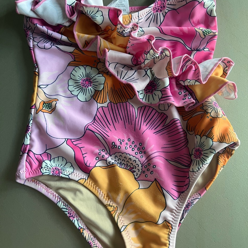 Vibrant Pink and Orange One Piece Swimsuit